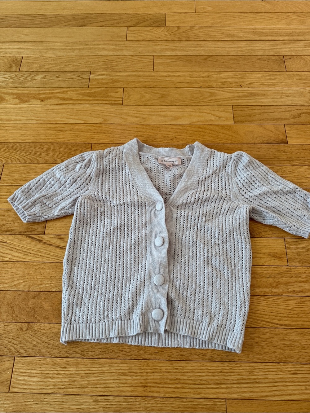 Philosophy Light Gray Open-Knit Button Cardigan
